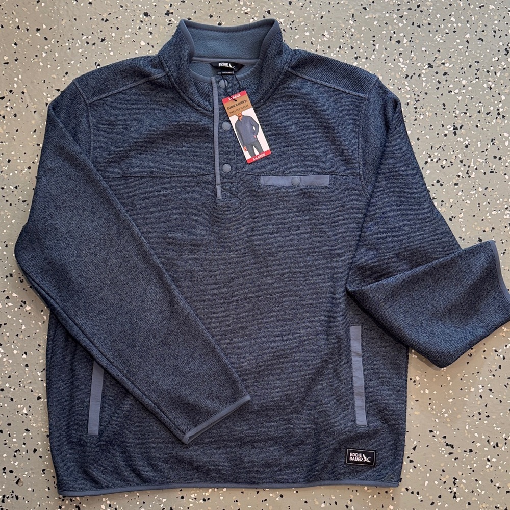 Eddie Bauer Men’s Heathered Navy Pullover - Sweater Fleece